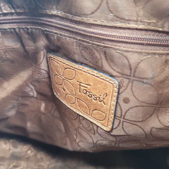 VTG Fossil Women's Brown Leather Floral Embossed Shoulder Bag - Picture 8 of 12